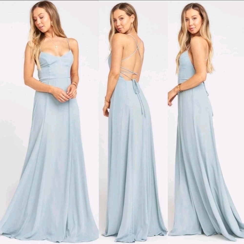 NWT Show Me Your Mumu Godshaw Goddess Sage Lace Up Bridesmaid Formal Maxi Dress